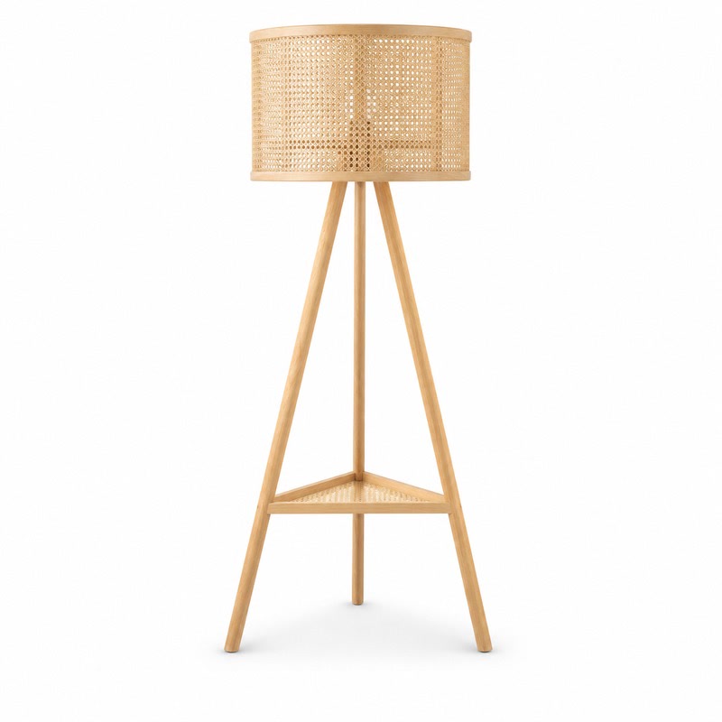 FZ Woven Cane Natural Cane Ash Wood Floor Lamp, front product view