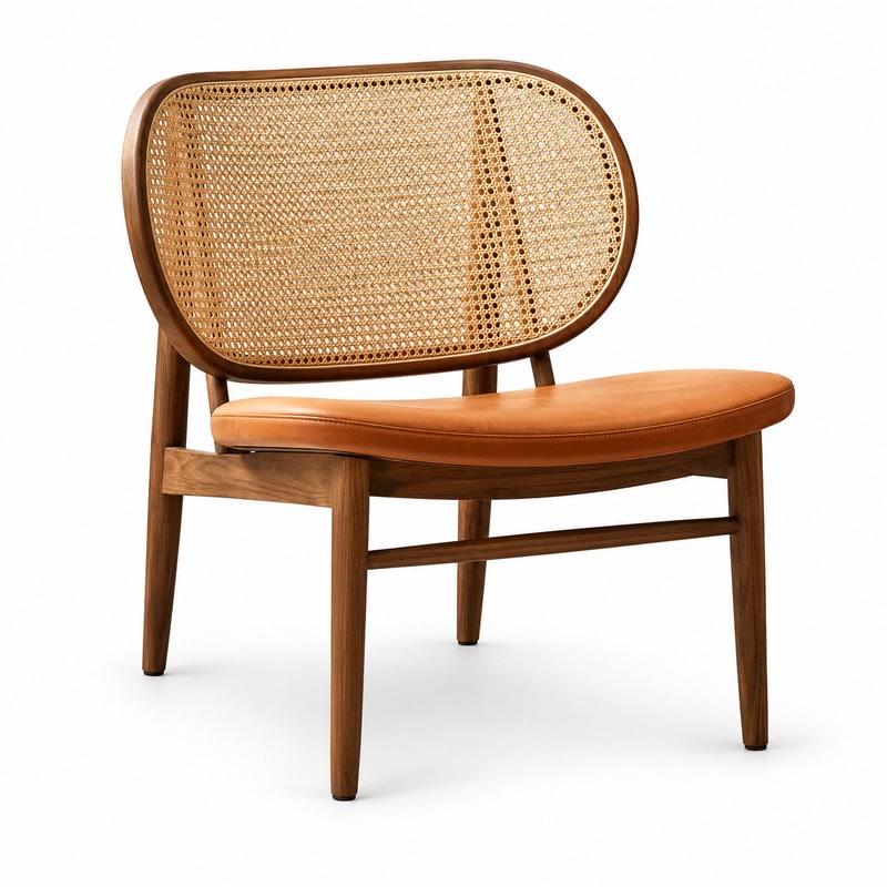FZ Woven Cane Natural Cane Ash Wood Lounge Chair, front product view