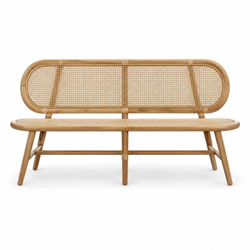 FZ Woven Cane Natural Cane Ash Wood Sofa, front product view