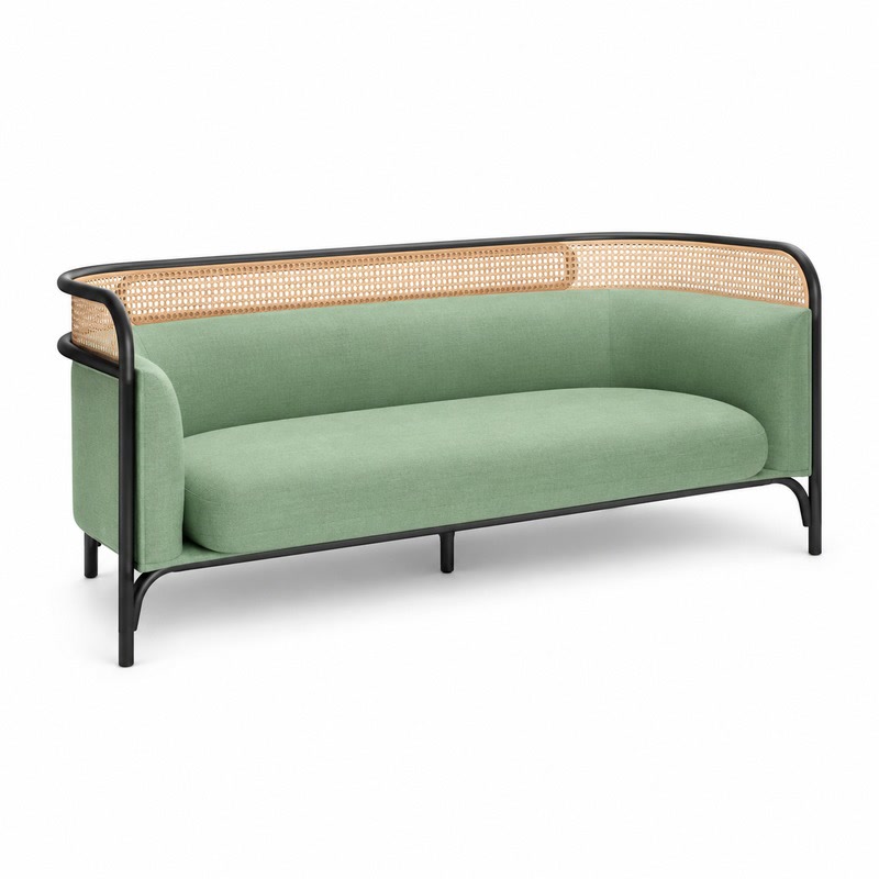 FZ Woven Cane Natural Cane Ash Wood Sofa, front product view