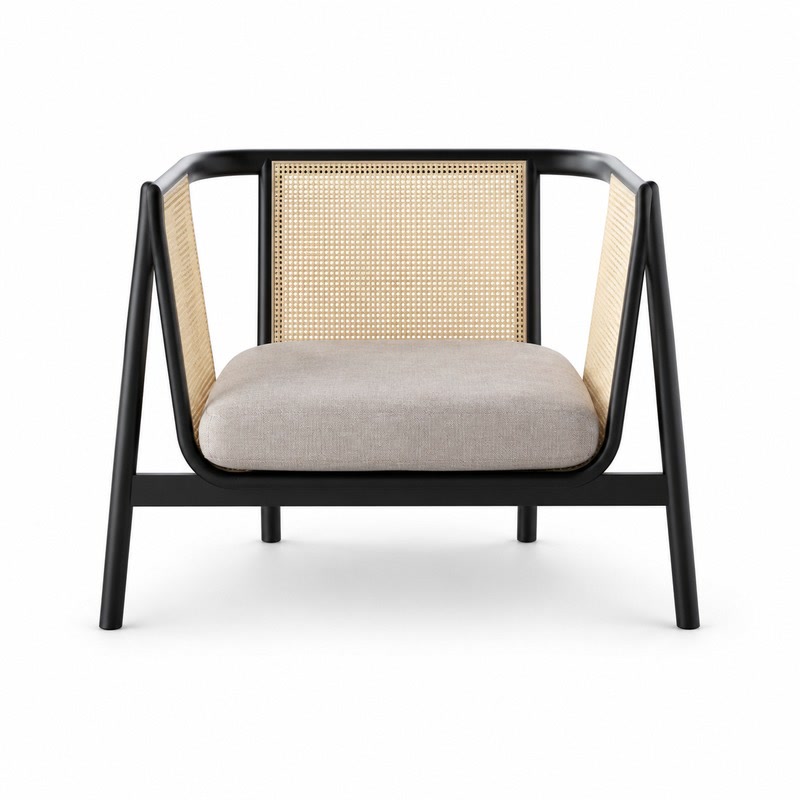 FZ Woven Cane Natural Cane Ash Wood Sofa, front product view