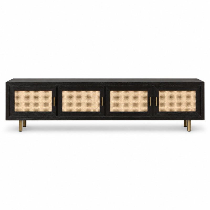 FZ Woven Cane Natural Cane Ash Wood TV Stand, front product view