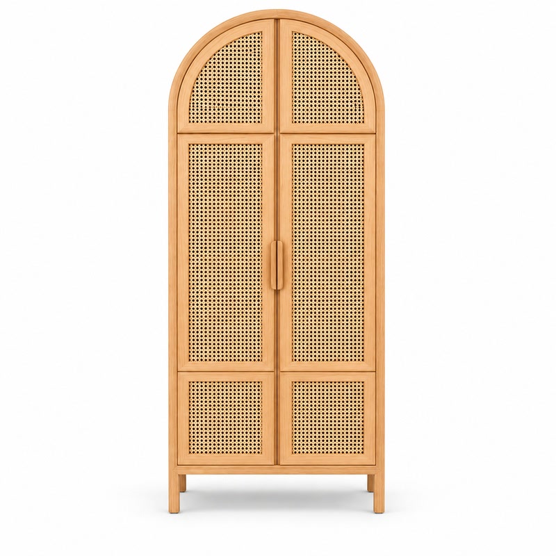 FZ Woven Cane Natural Cane Ash Wood Wardrobe, front product view