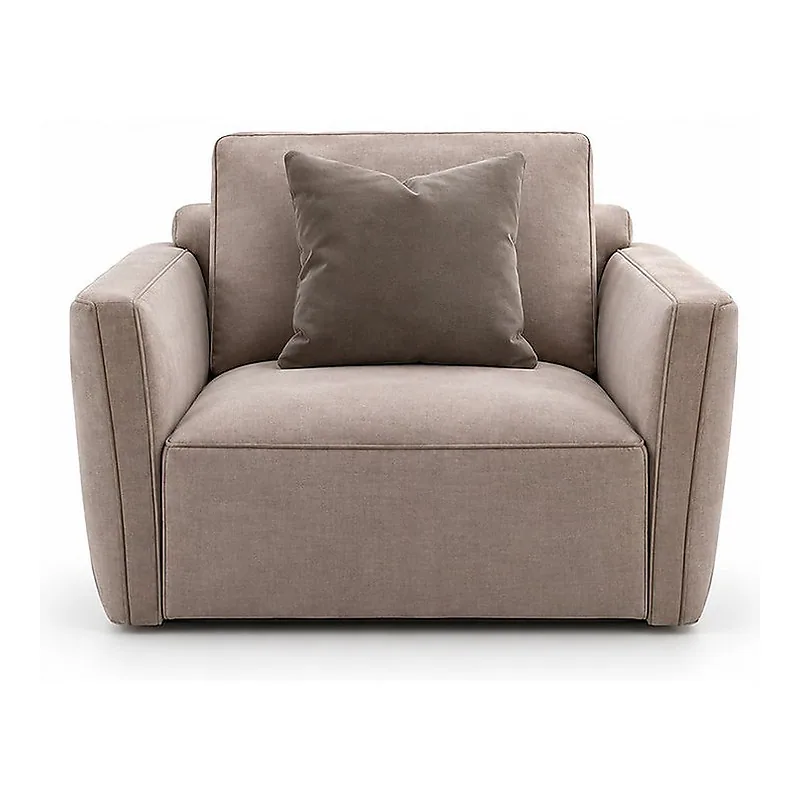 Xinfeng Taupe Box Armchair with Accent Pillow, front product view