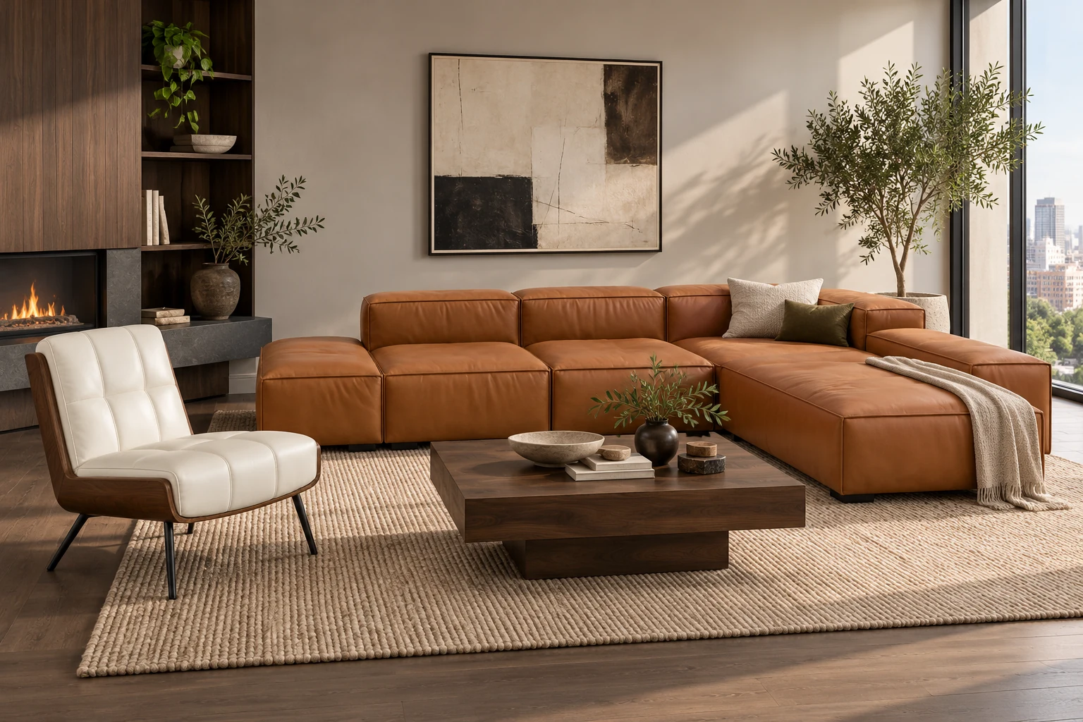 Cognac and stone, a residential furniture visualization