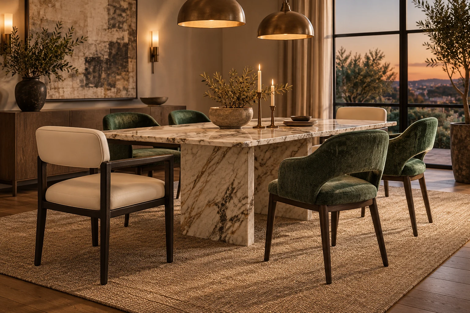 Marble dining gathering, a residential furniture visualization