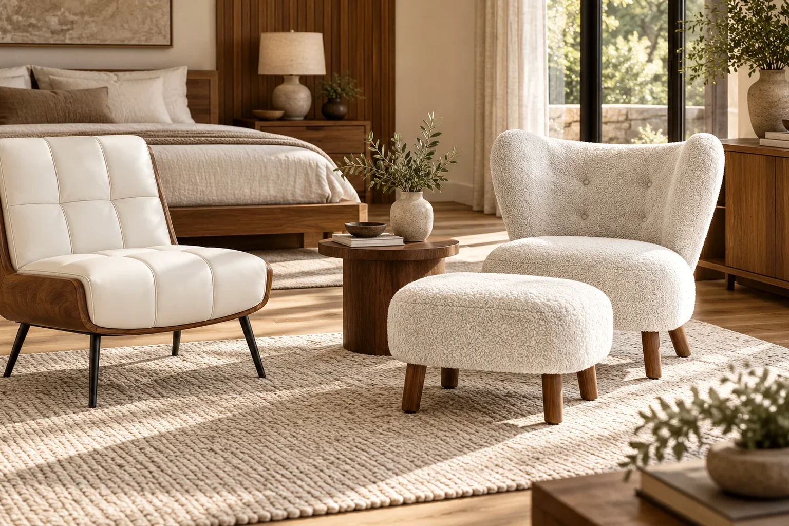 Residential furniture setting showing how its materials and palette relate to the room