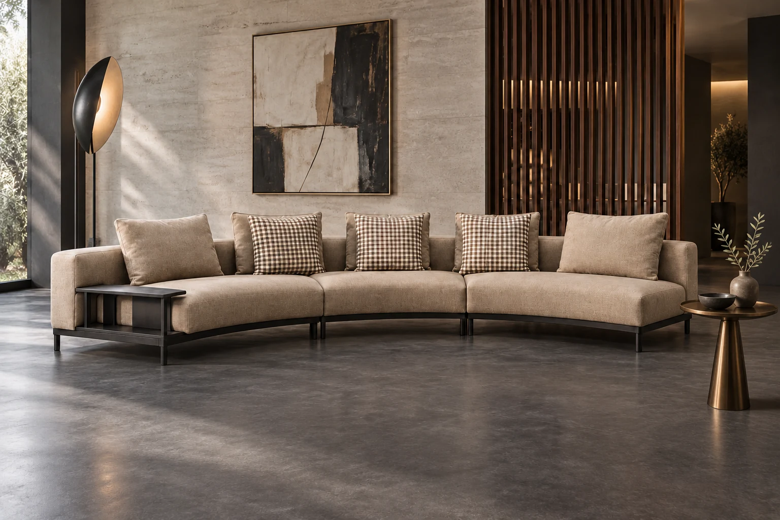 Sofa upholstery, seam and timber base detail