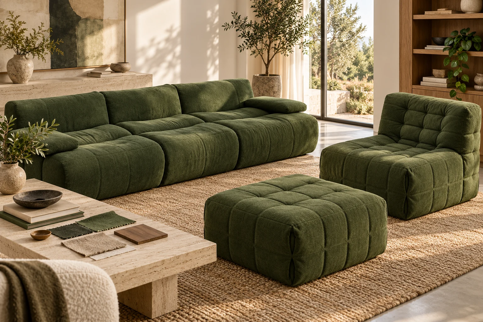 Modular compression sofa options, a residential furniture visualization