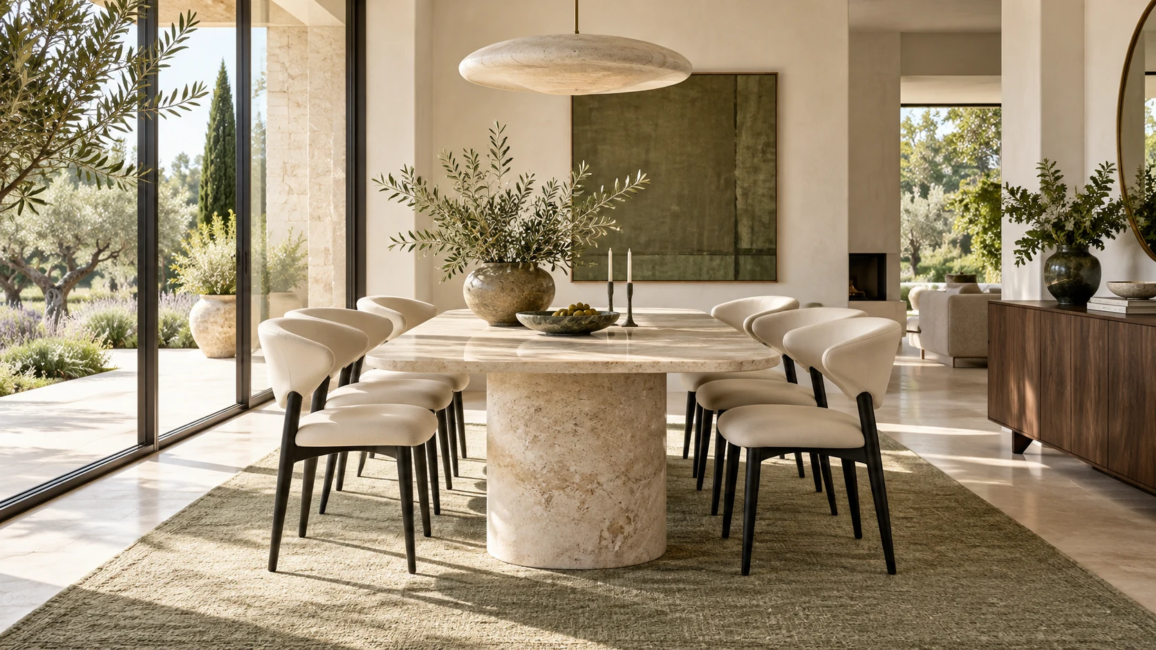 Dining in a garden-facing villa, a residential furniture visualization