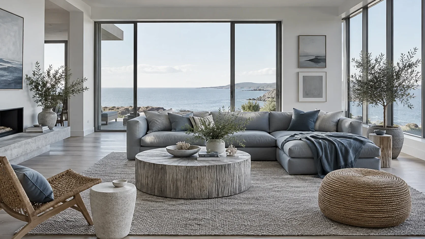 A lighter coastal living room, a residential furniture visualization