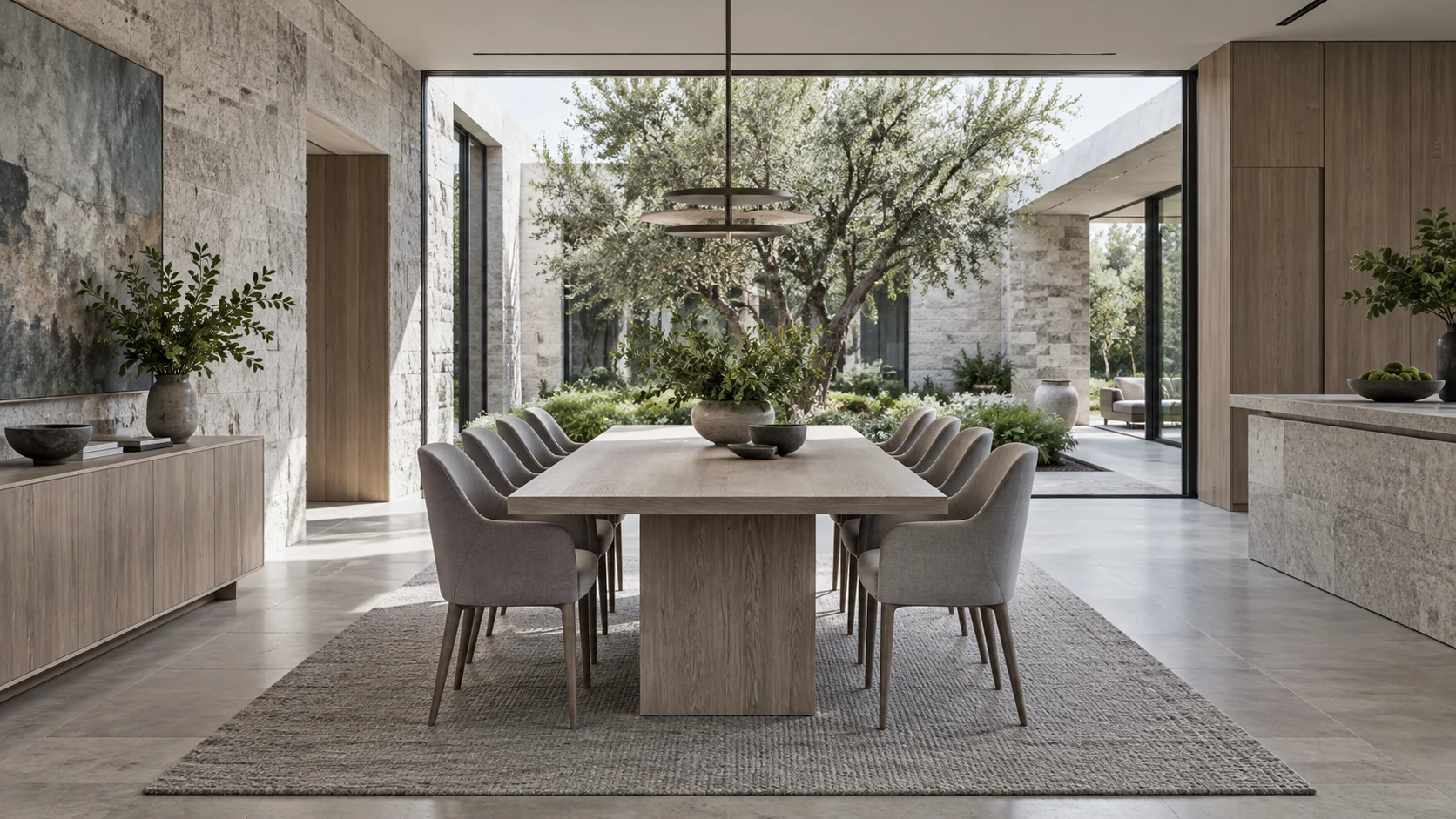 Materials in a quiet courtyard home, a residential furniture visualization