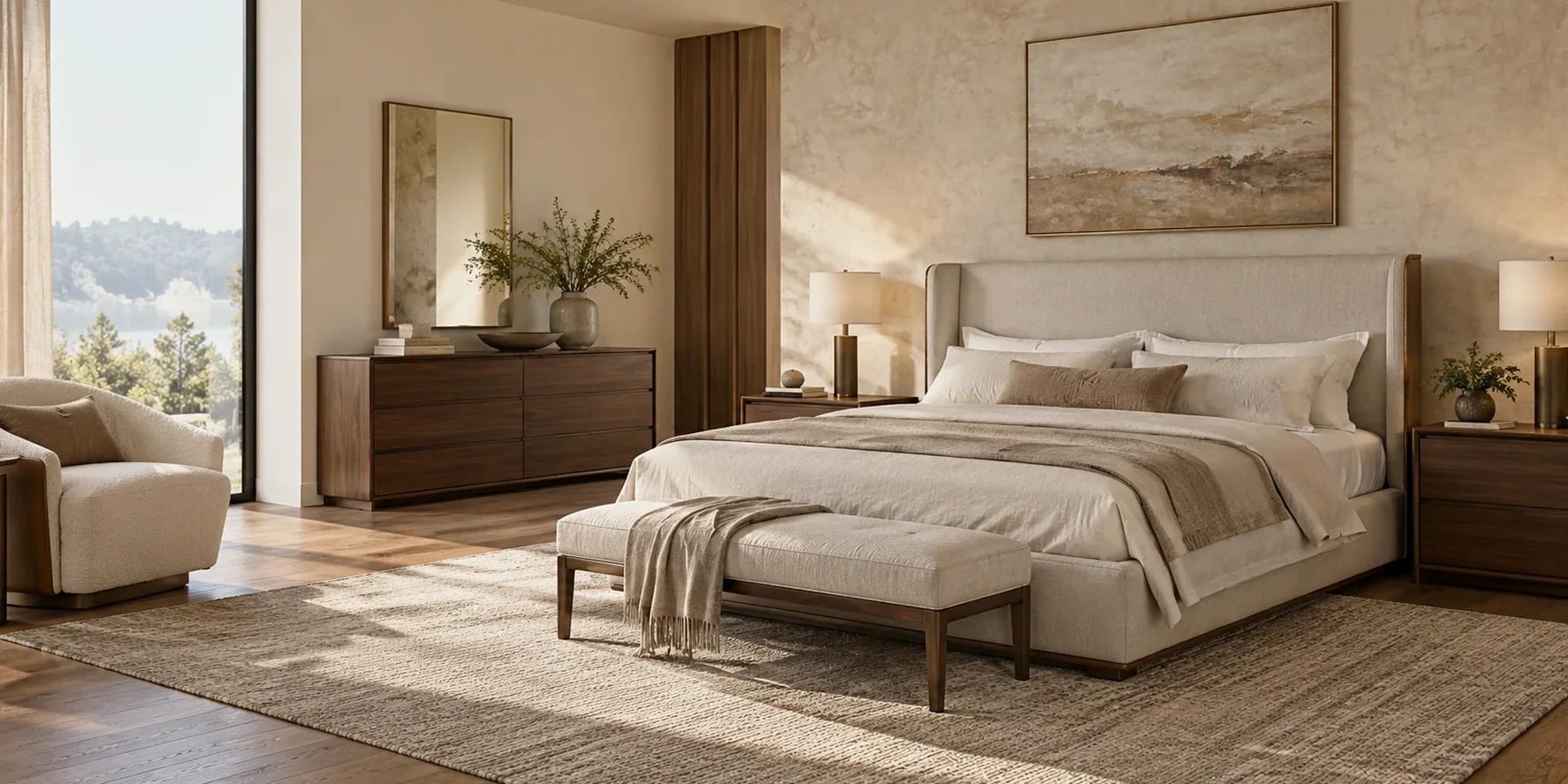 Layered contemporary bedroom furniture setting