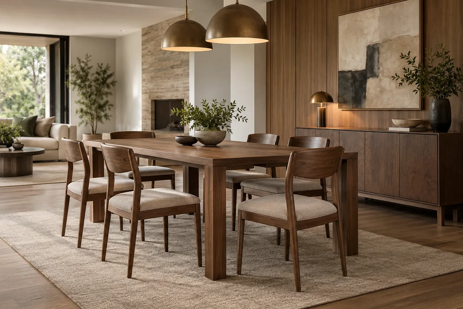 Dining room showing coordinated furniture proportions and finishes